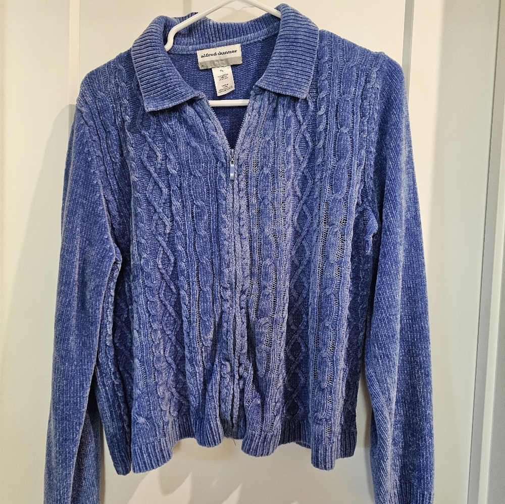 Alfred Dunner Blue Cable Knit Cardigan Sweater